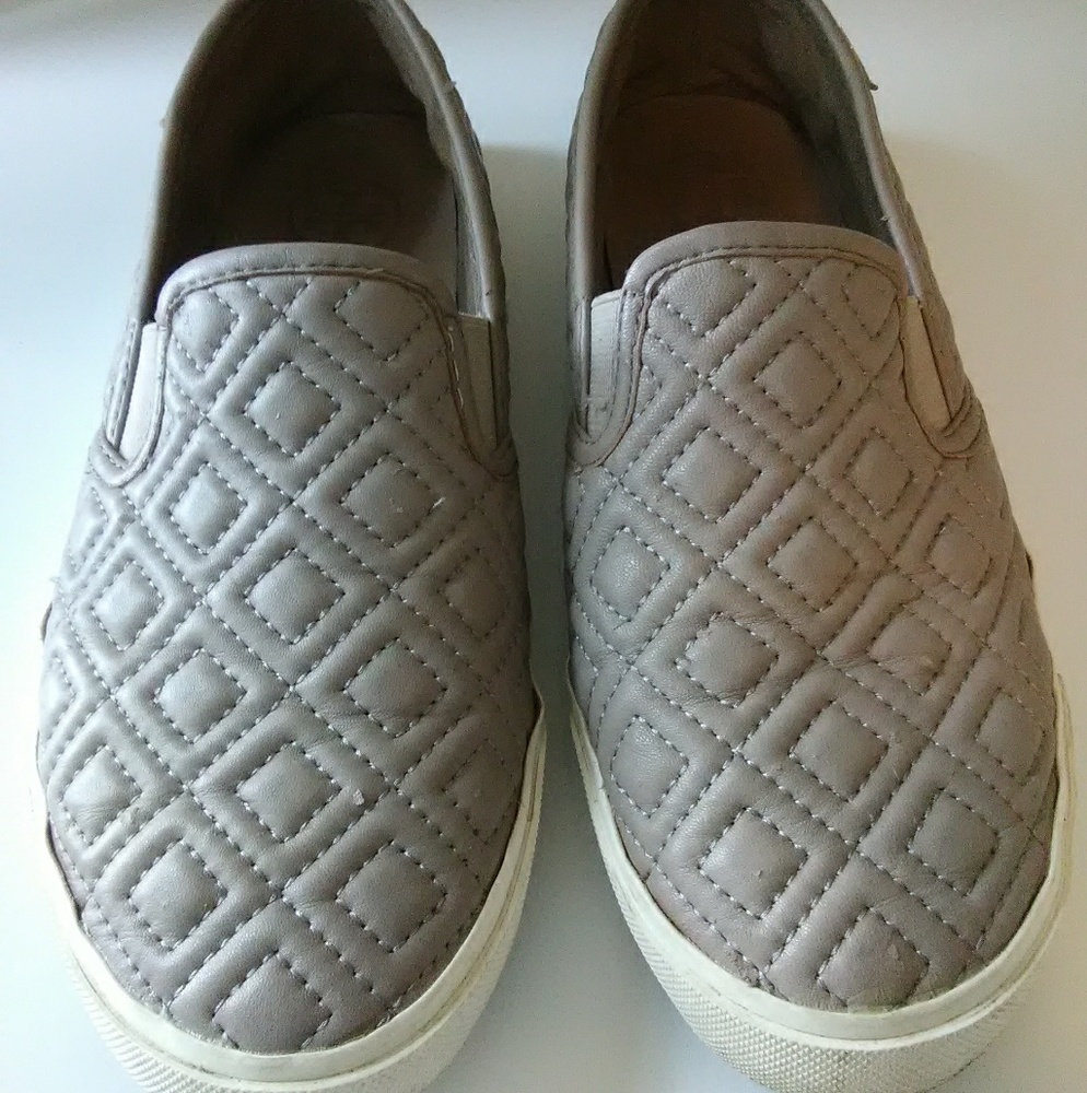 Tory Burch Quilted Grey Leather Slip on Sneaker